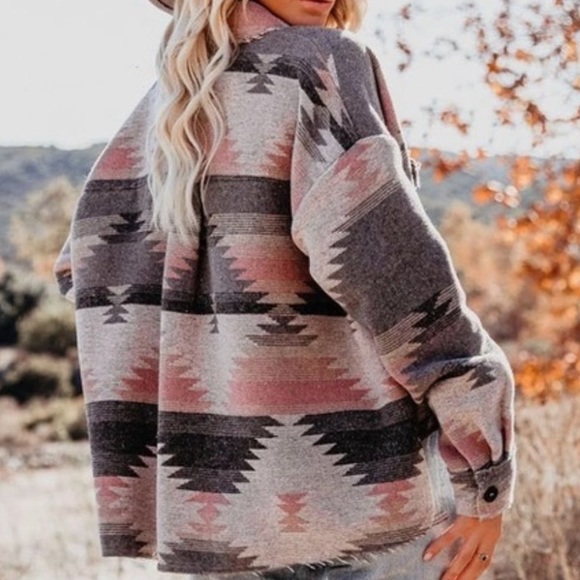 SOLD OUT Eldora Aztec Tribal Distressed Western Shacket - Picture 3 of 10